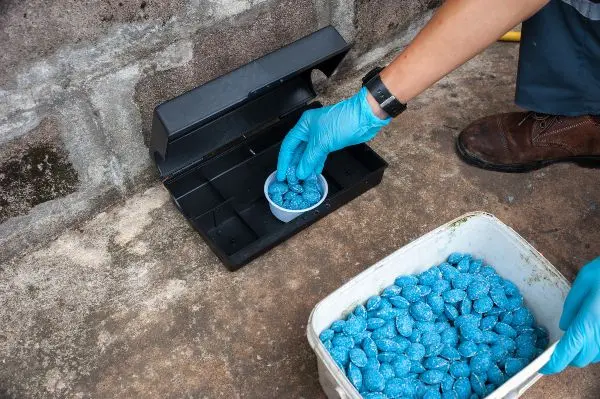 Technician refills a bait trap station